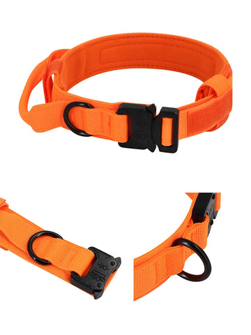 Orange Tactical Collar with Handle Metal Buckle